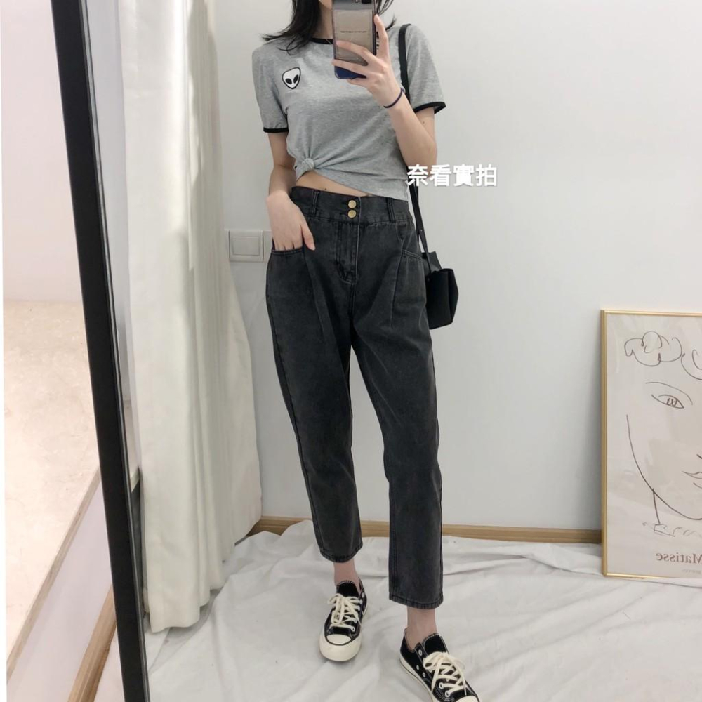 奈看實拍/ 獨家定制/ 含棉98％打摺挺版二粒扣單寧牛仔褲 9分 二色-細節圖4