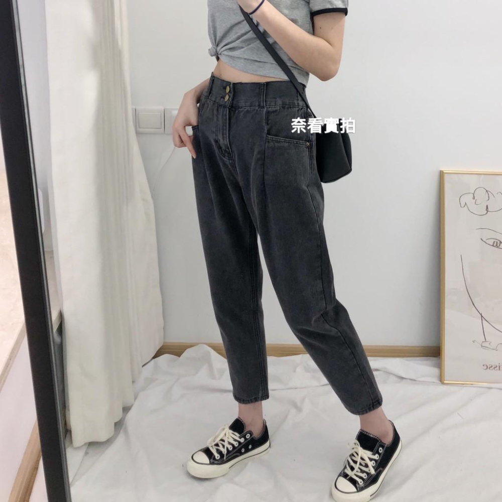 奈看實拍/ 獨家定制/ 含棉98％打摺挺版二粒扣單寧牛仔褲 9分 二色-細節圖6