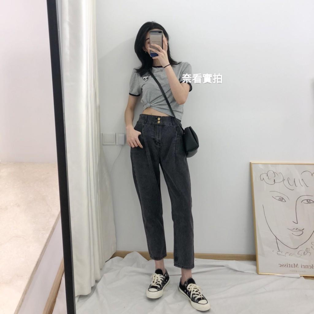 奈看實拍/ 獨家定制/ 含棉98％打摺挺版二粒扣單寧牛仔褲 9分 二色-細節圖7