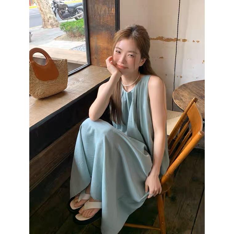 奈看服飾/唯美氣質必買款 美翻baby藍掛脖洋裝裙 度假休閒裙-細節圖8