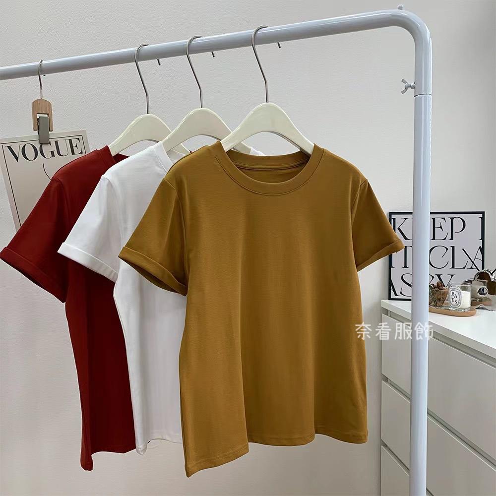奈看服飾/韓風極簡顯白三色短袖 反折袖 棉質短袖 上衣 短袖 T恤-細節圖5