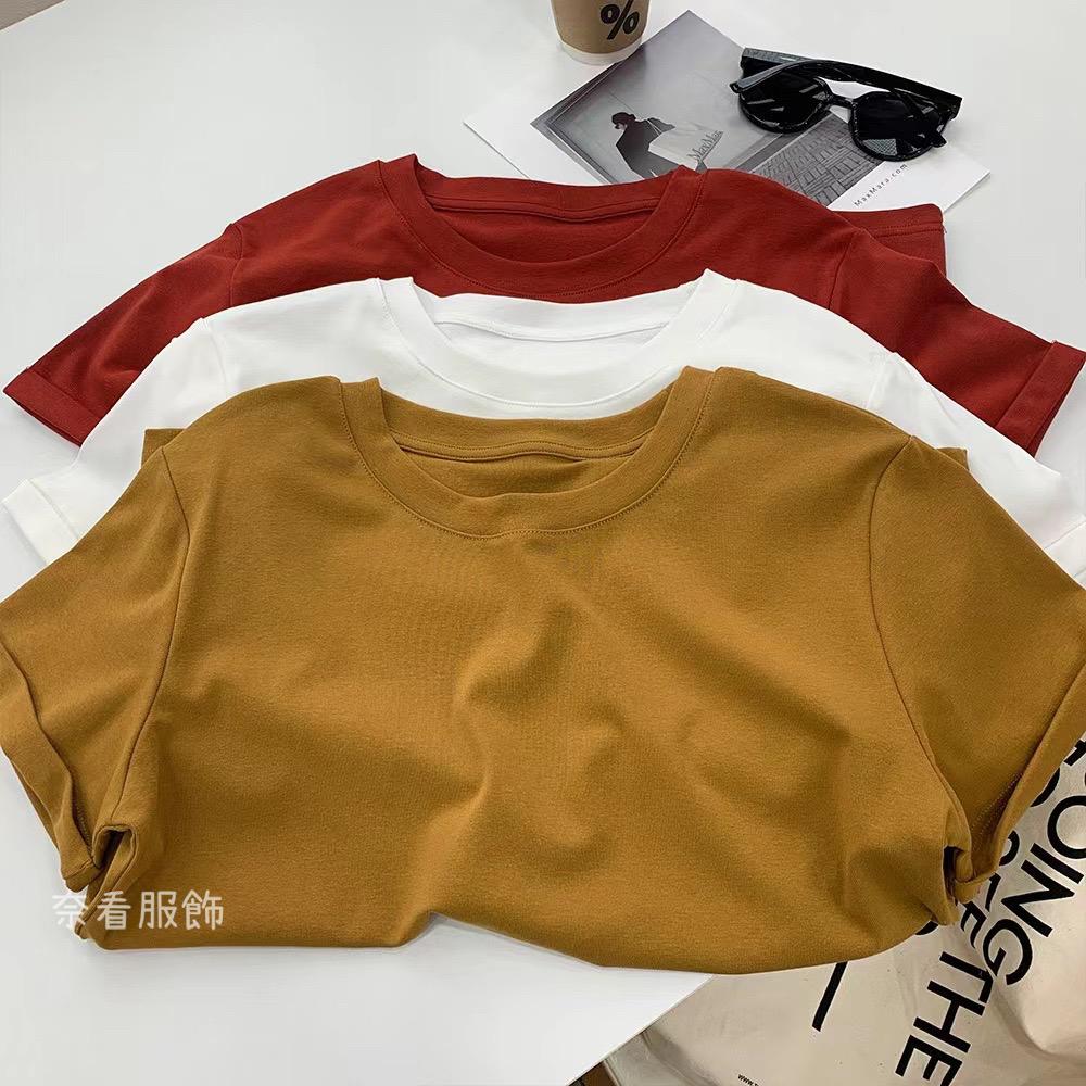 奈看服飾/韓風極簡顯白三色短袖 反折袖 棉質短袖 上衣 短袖 T恤-細節圖6