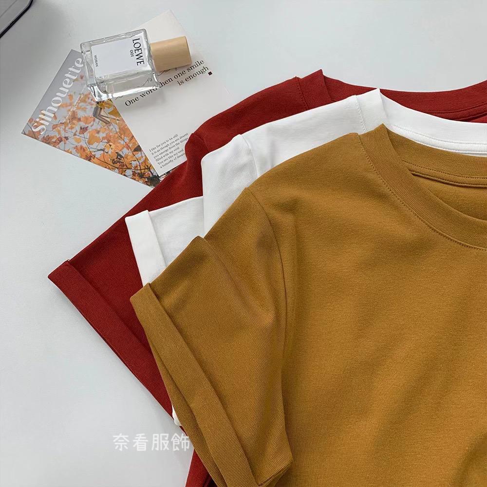 奈看服飾/韓風極簡顯白三色短袖 反折袖 棉質短袖 上衣 短袖 T恤-細節圖8