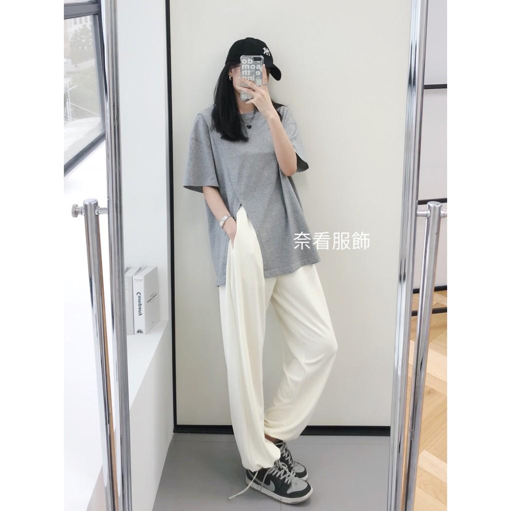 奈看自定款/現貨~一衣多穿 瘦瘦側開衩棉質短袖 一路穿到秋天的落肩五分袖T-細節圖6