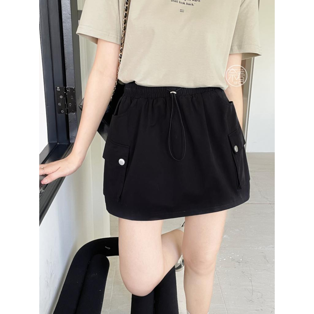 奈看服飾/ 顯瘦好搭鬆緊腰工裝裙 三色可選 裙子 半身裙 A字裙-細節圖5