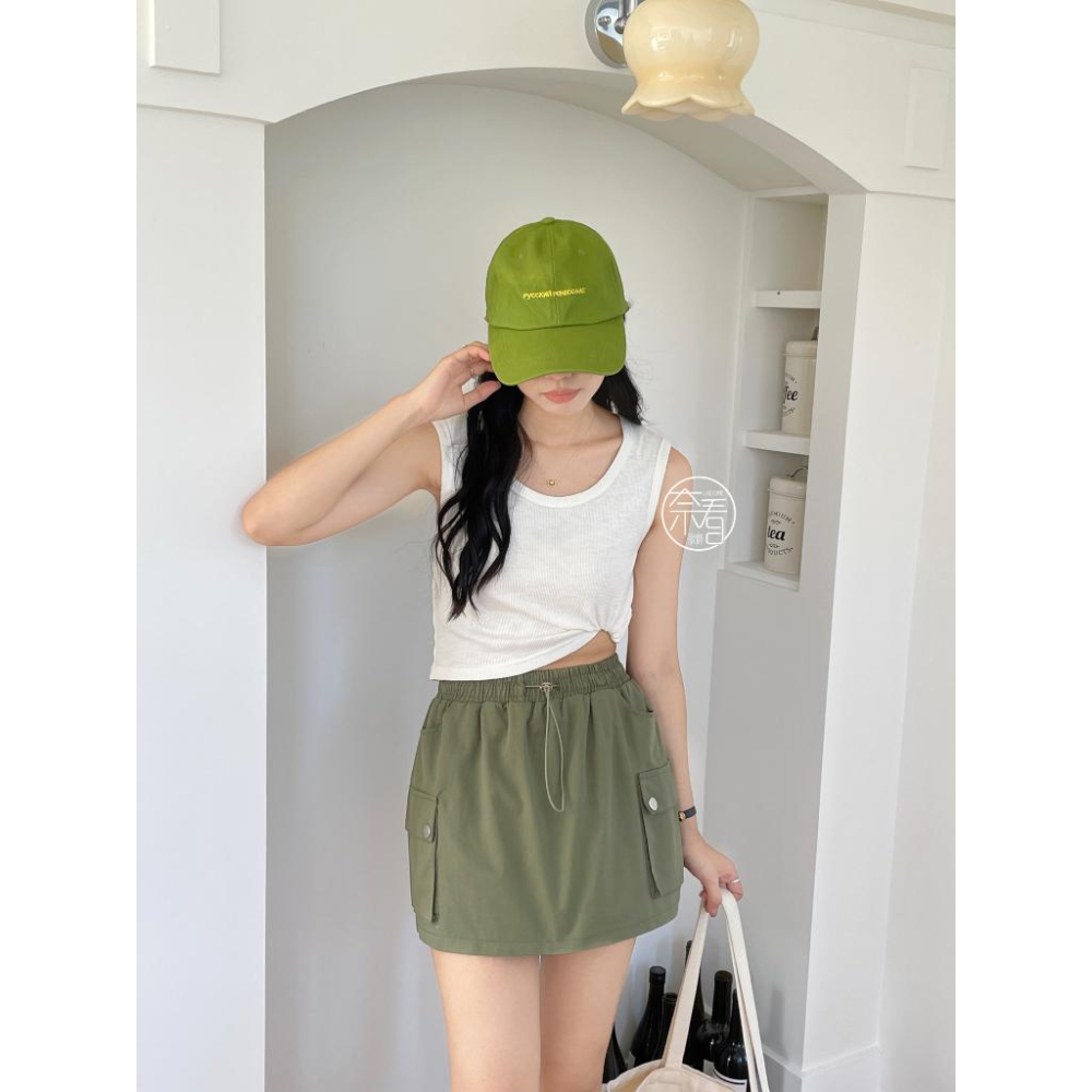 奈看服飾/ 顯瘦好搭鬆緊腰工裝裙 三色可選 裙子 半身裙 A字裙-細節圖7