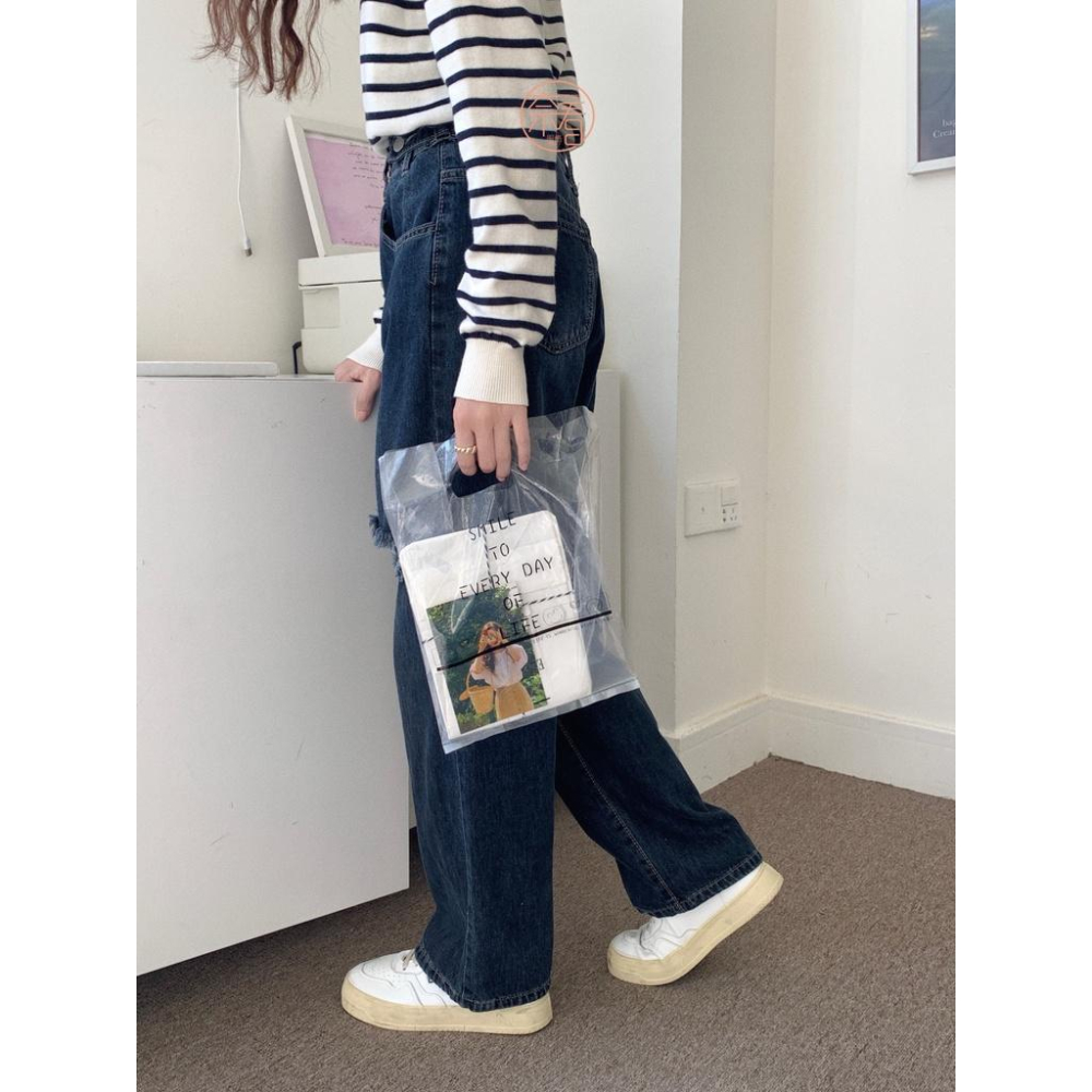 奈看服飾/現貨 大破壞好看遮腿形腰可調節藍灰色刷破直筒丹寧牛仔褲-細節圖6