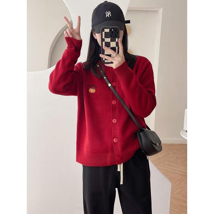 奈看服飾/ 每一色都漂亮的可愛刺繡南瓜字母毛衣外套 韓風百搭款 女孩必備-細節圖4