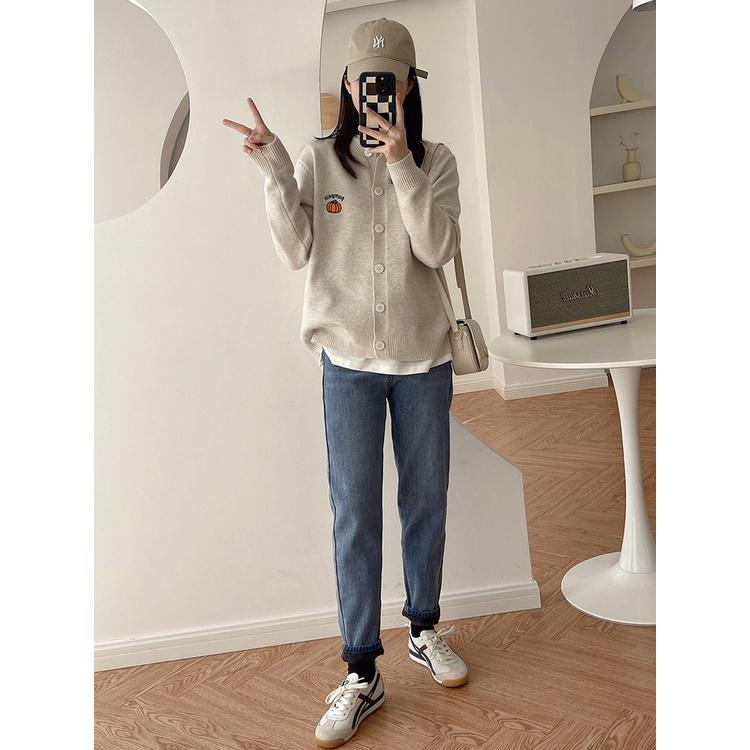 奈看服飾/ 每一色都漂亮的可愛刺繡南瓜字母毛衣外套 韓風百搭款 女孩必備-細節圖8