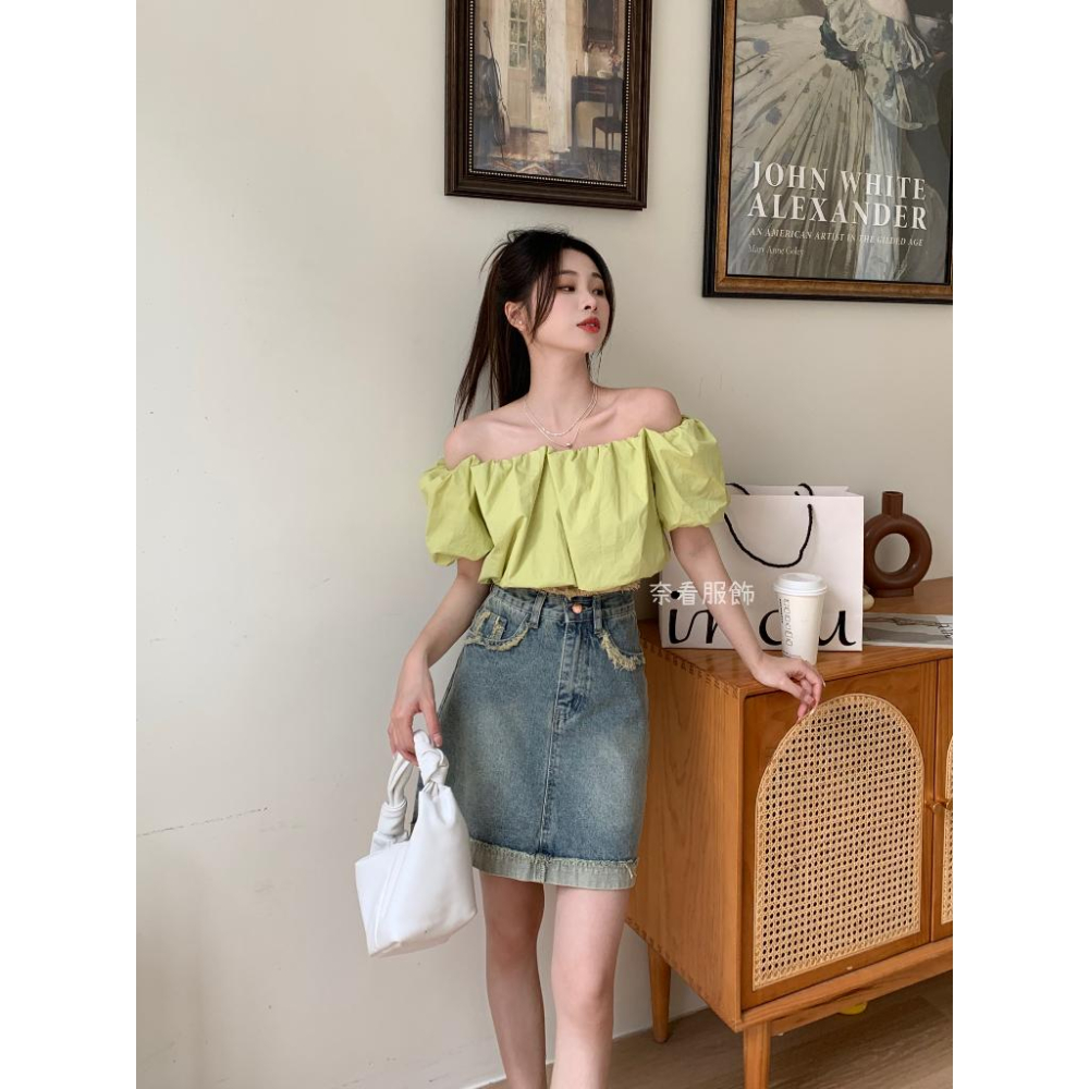 奈看服飾/百變微甜女孩 防走光抽須隨性單寧牛仔短裙 牛仔裙-細節圖2