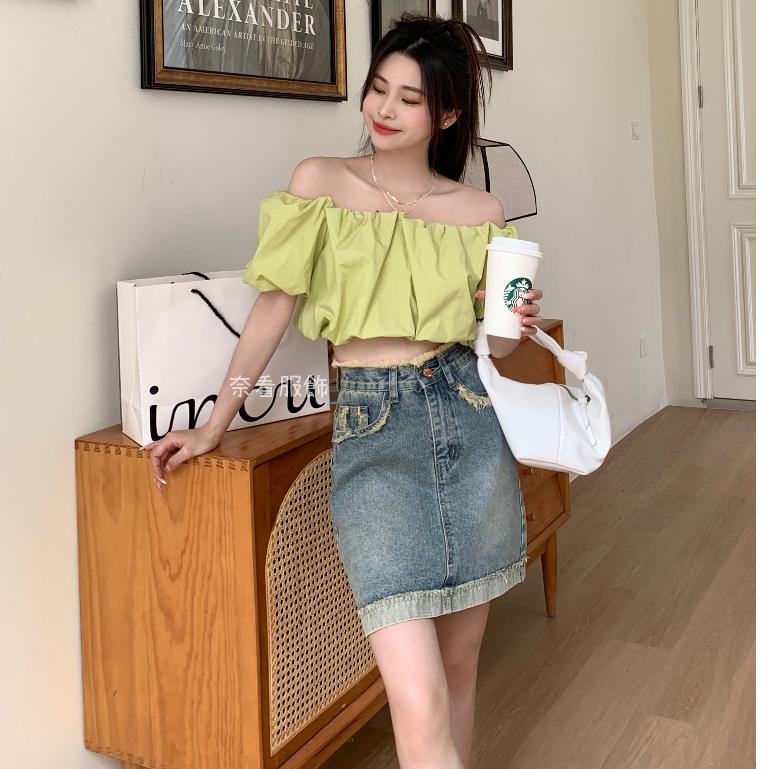 奈看服飾/百變微甜女孩 防走光抽須隨性單寧牛仔短裙 牛仔裙-細節圖3