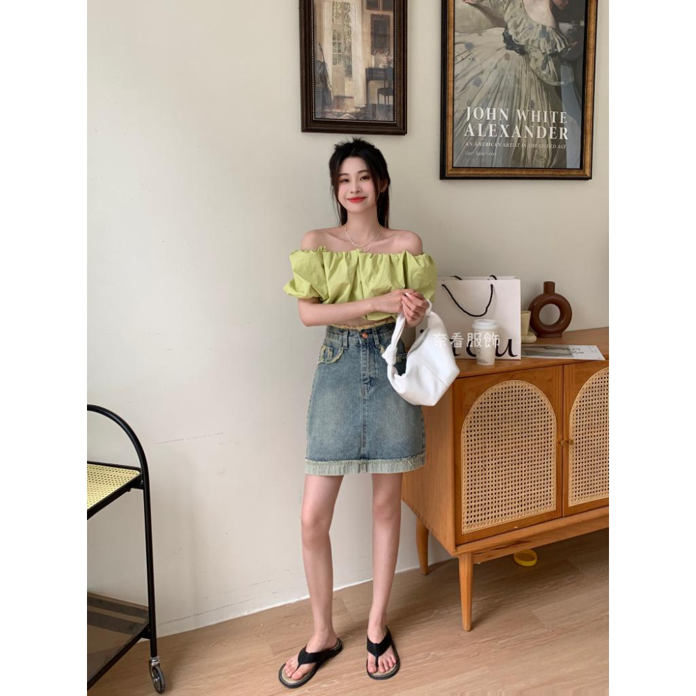 奈看服飾/百變微甜女孩 防走光抽須隨性單寧牛仔短裙 牛仔裙-細節圖6