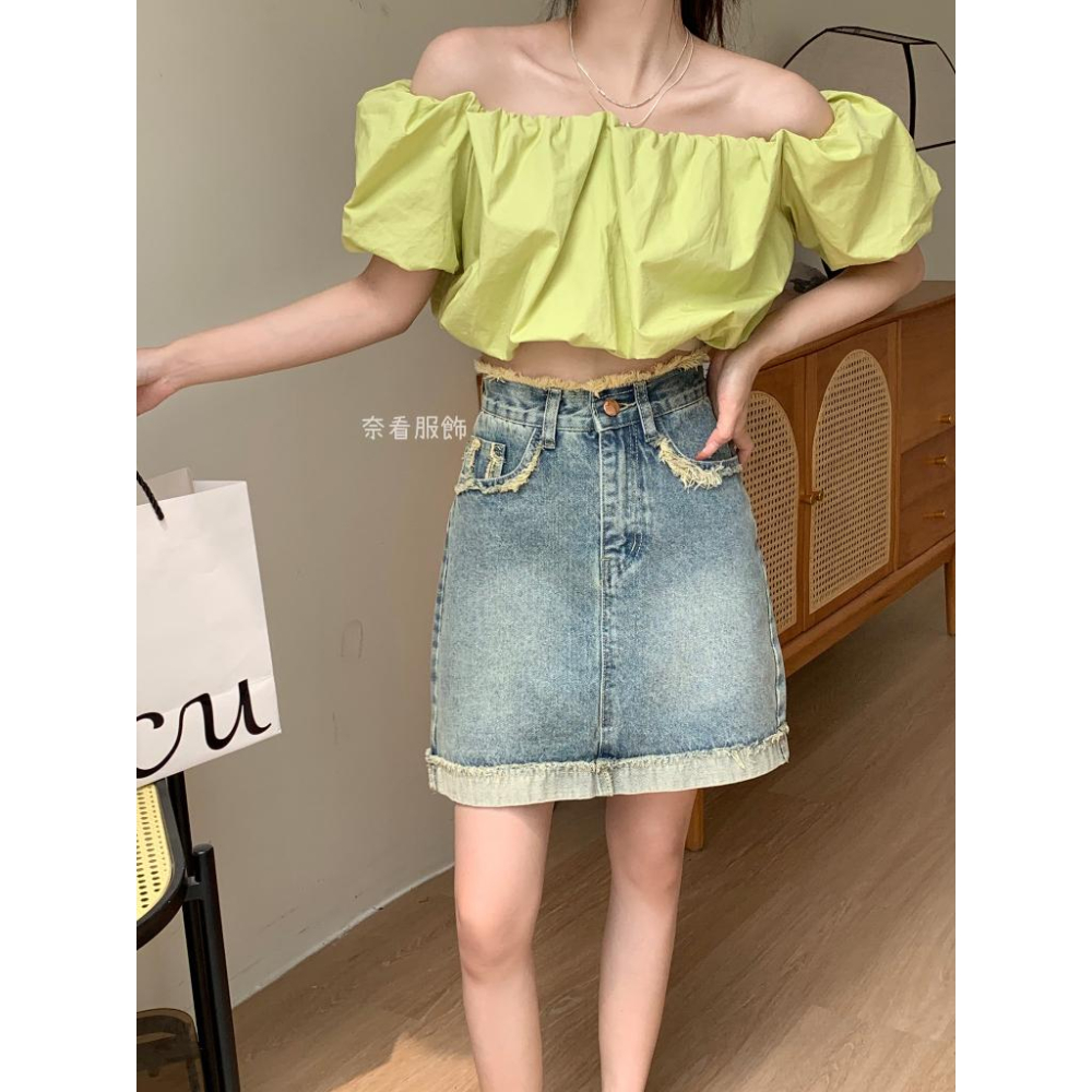 奈看服飾/百變微甜女孩 防走光抽須隨性單寧牛仔短裙 牛仔裙-細節圖9