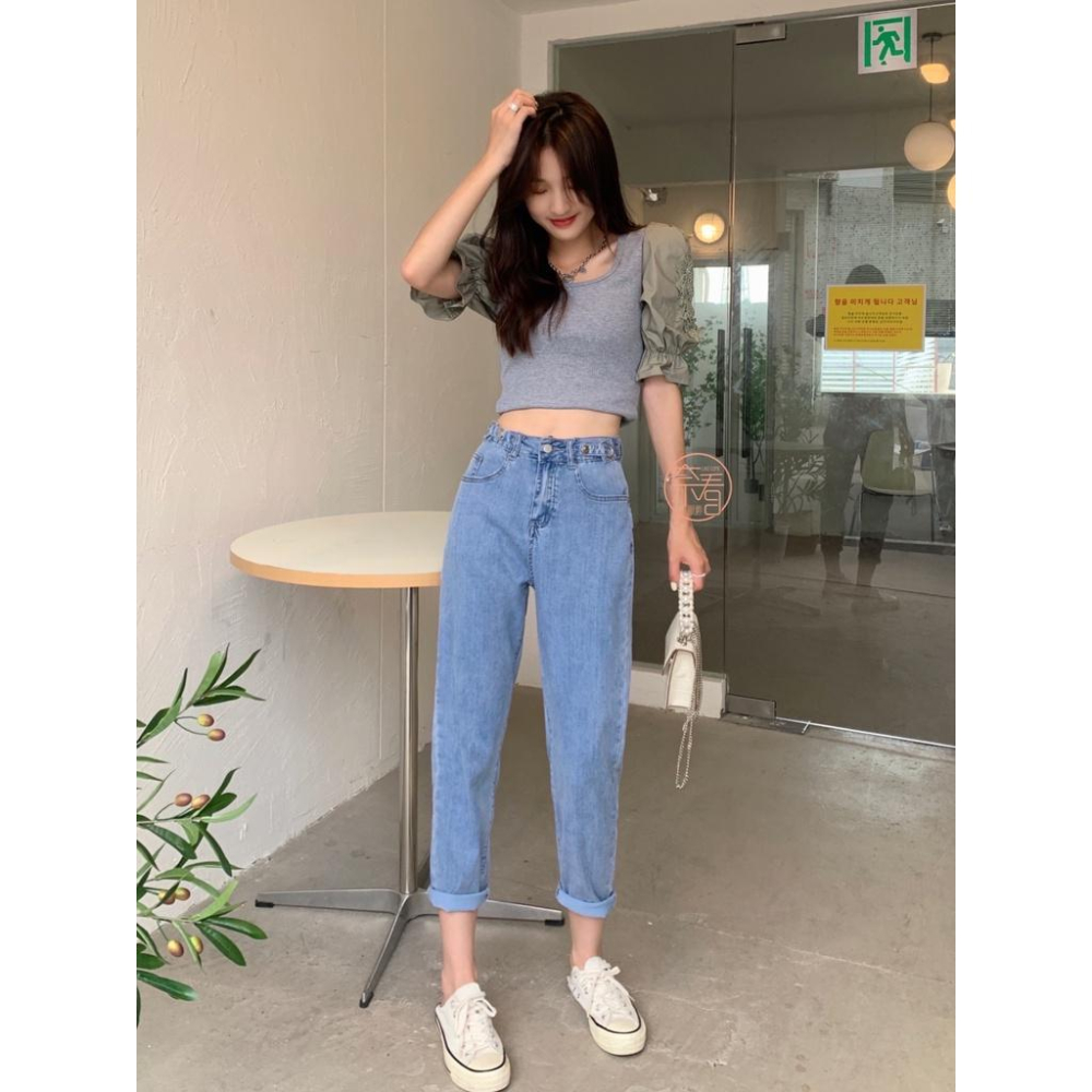 奈看服飾/自定款~極薄有彈性腰可調節天絲版哈倫牛仔褲 不挑身材-細節圖8