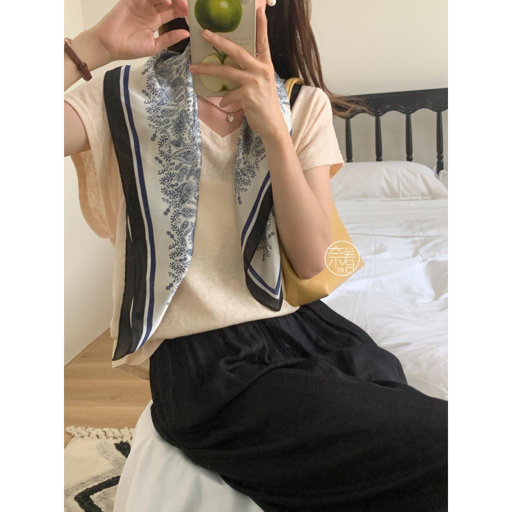 奈看服飾/薄料適合夏天 雪花棉收腰小飛袖 顯瘦肩設計多色可選 T恤 短袖 上衣-細節圖3