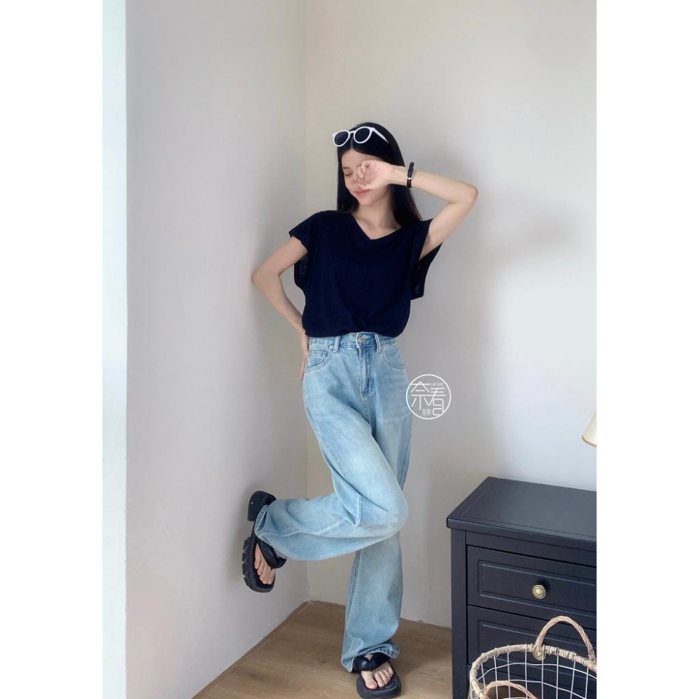 奈看服飾/薄料適合夏天 雪花棉收腰小飛袖 顯瘦肩設計多色可選 T恤 短袖 上衣-細節圖6