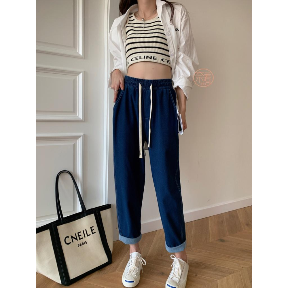 奈看服飾/新增深色~自定極薄65％天絲零感天絲牛仔褲  寬鬆鬆緊腰吃肉肉垂墜面料-細節圖3