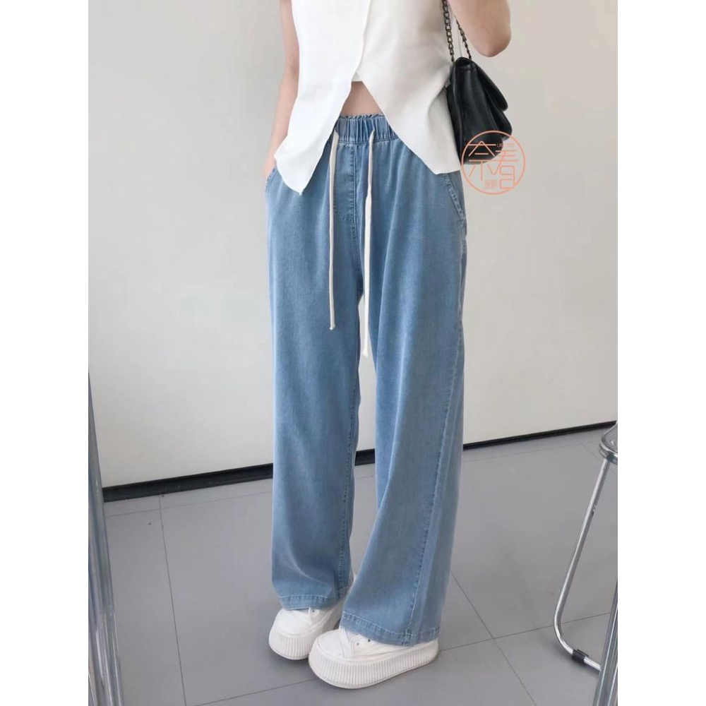 奈看服飾/新增深色~自定極薄65％天絲零感天絲牛仔褲  寬鬆鬆緊腰吃肉肉垂墜面料-細節圖4