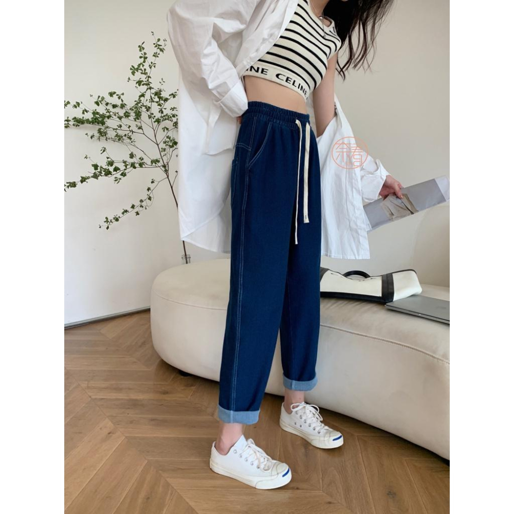 奈看服飾/新增深色~自定極薄65％天絲零感天絲牛仔褲  寬鬆鬆緊腰吃肉肉垂墜面料-細節圖5