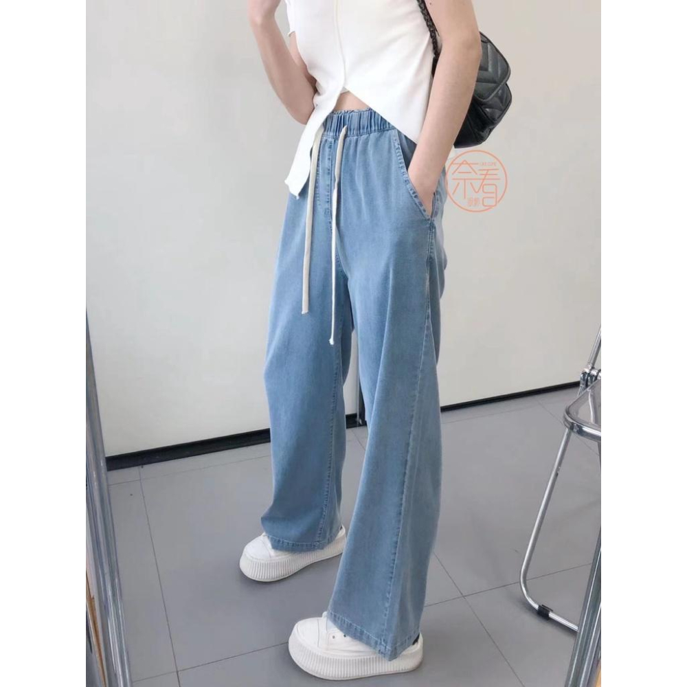 奈看服飾/新增深色~自定極薄65％天絲零感天絲牛仔褲  寬鬆鬆緊腰吃肉肉垂墜面料-細節圖9