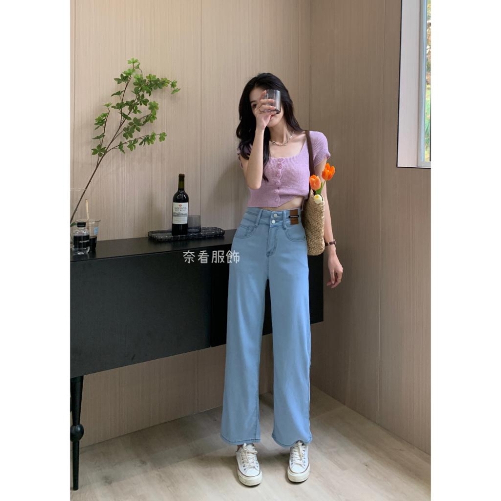 奈看服飾/現貨 冰感抗鄒夏季救星天絲極薄褲 祼感褲 天絲褲 寬褲 二粒扣-細節圖4