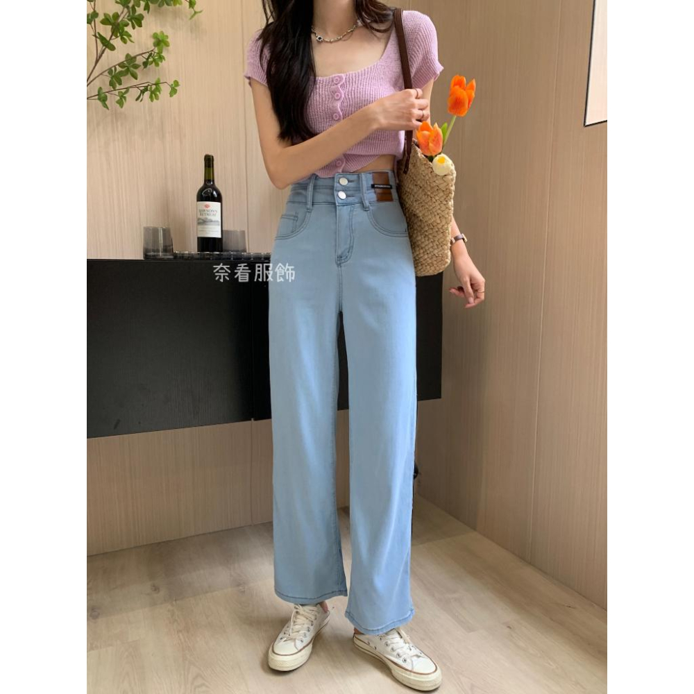 奈看服飾/現貨 冰感抗鄒夏季救星天絲極薄褲 祼感褲 天絲褲 寬褲 二粒扣-細節圖5