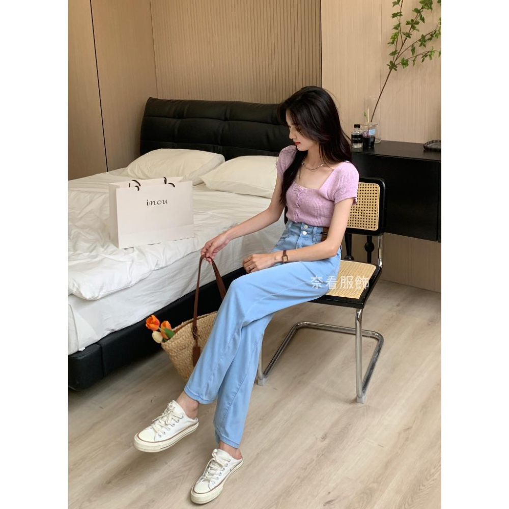 奈看服飾/現貨 冰感抗鄒夏季救星天絲極薄褲 祼感褲 天絲褲 寬褲 二粒扣-細節圖6