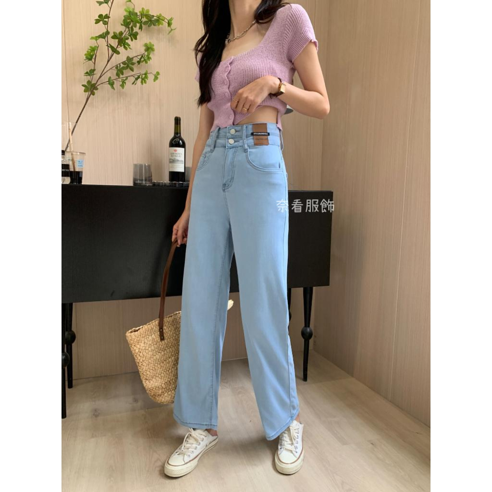 奈看服飾/現貨 冰感抗鄒夏季救星天絲極薄褲 祼感褲 天絲褲 寬褲 二粒扣-細節圖7