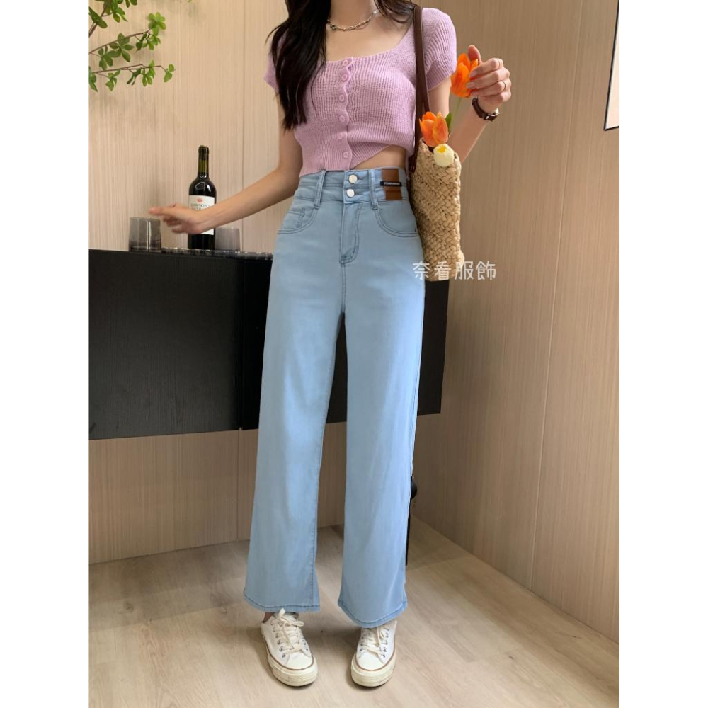 奈看服飾/現貨 冰感抗鄒夏季救星天絲極薄褲 祼感褲 天絲褲 寬褲 二粒扣-細節圖9