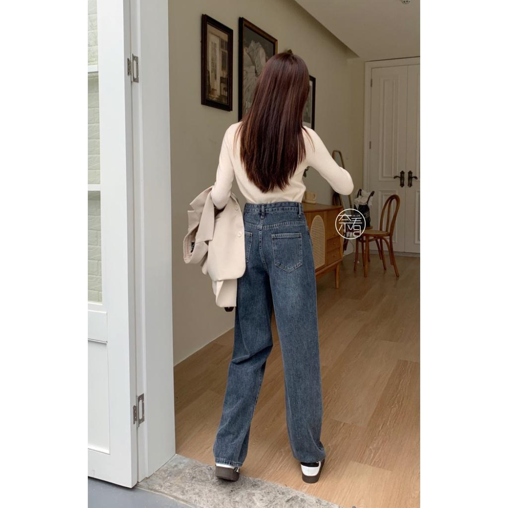 奈看服飾/現貨 完美刷色!好看灰藍調剪裁設計口袋落地寬鬆牛仔褲 單寧牛仔-細節圖9