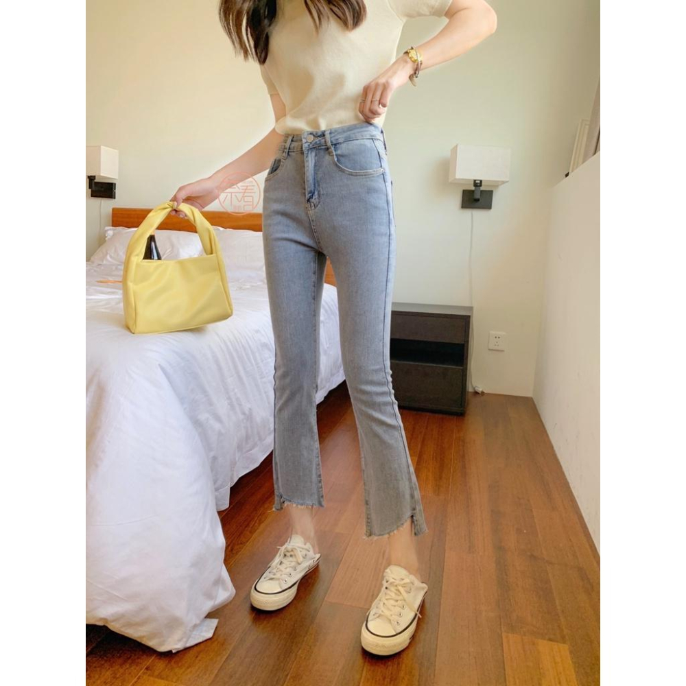 奈看服飾/快速出~灰藍調適合夏天薄款牛仔布微剪褲腳牛仔褲 9分款-細節圖2