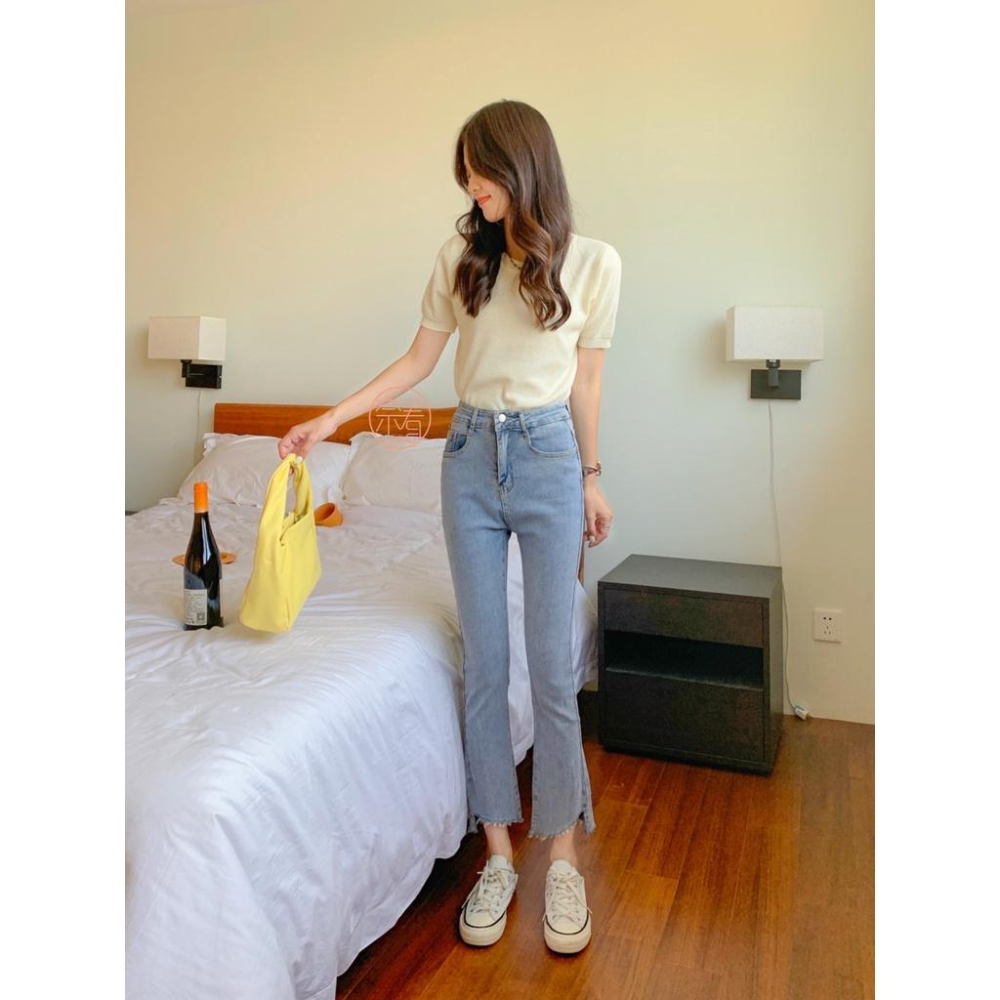 奈看服飾/快速出~灰藍調適合夏天薄款牛仔布微剪褲腳牛仔褲 9分款-細節圖6