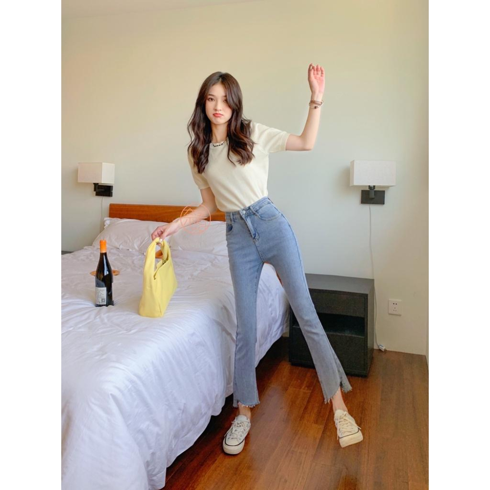 奈看服飾/快速出~灰藍調適合夏天薄款牛仔布微剪褲腳牛仔褲 9分款-細節圖8