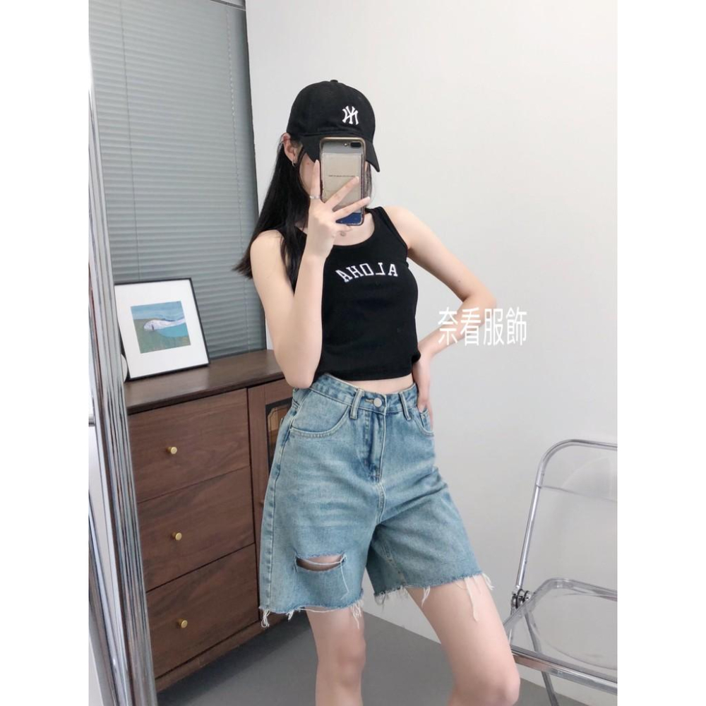 奈看實拍/高級霜藍色 舒服98%棉 顯腿膝上牛仔短褲 毛邊褲腳牛仔褲-細節圖2