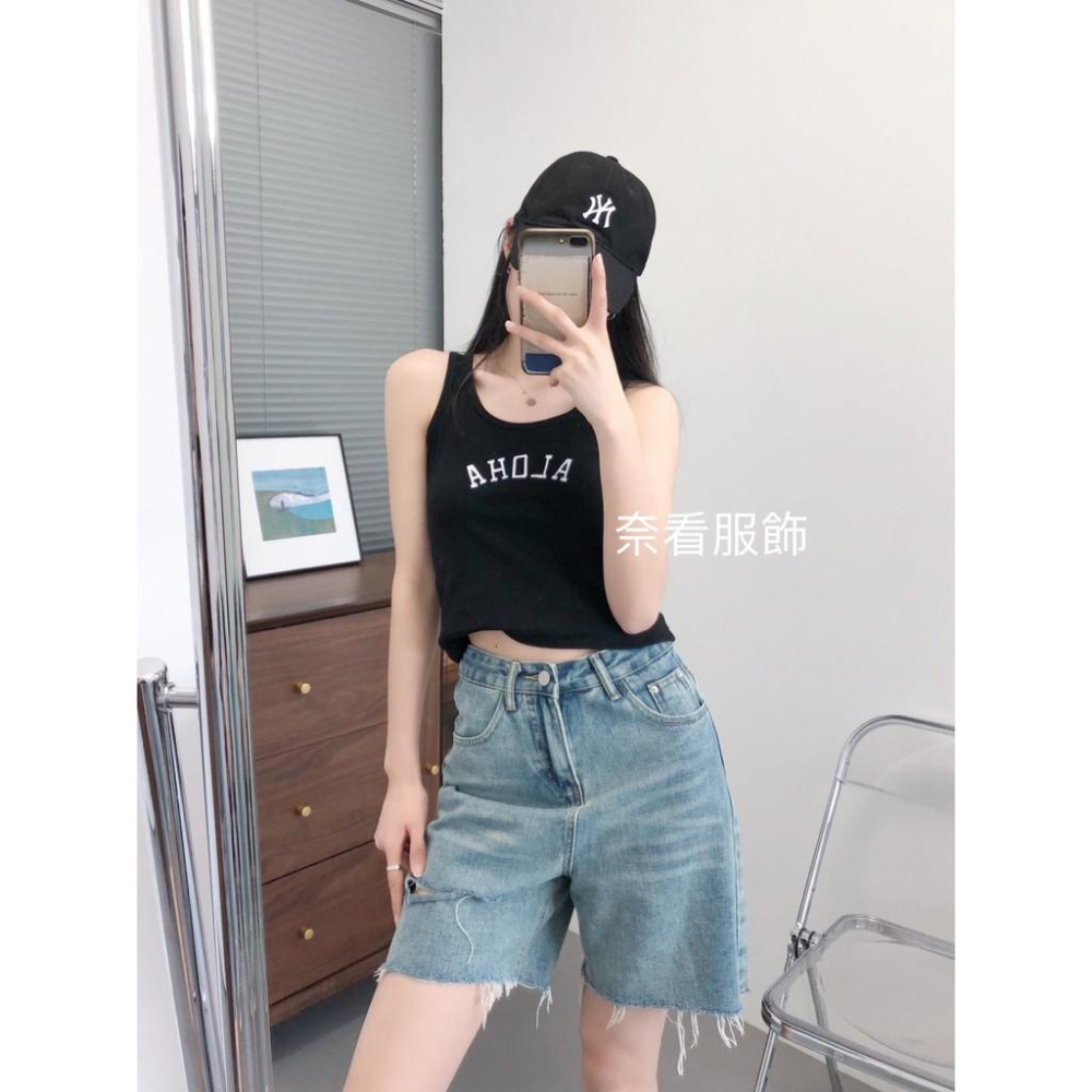 奈看實拍/高級霜藍色 舒服98%棉 顯腿膝上牛仔短褲 毛邊褲腳牛仔褲-細節圖5