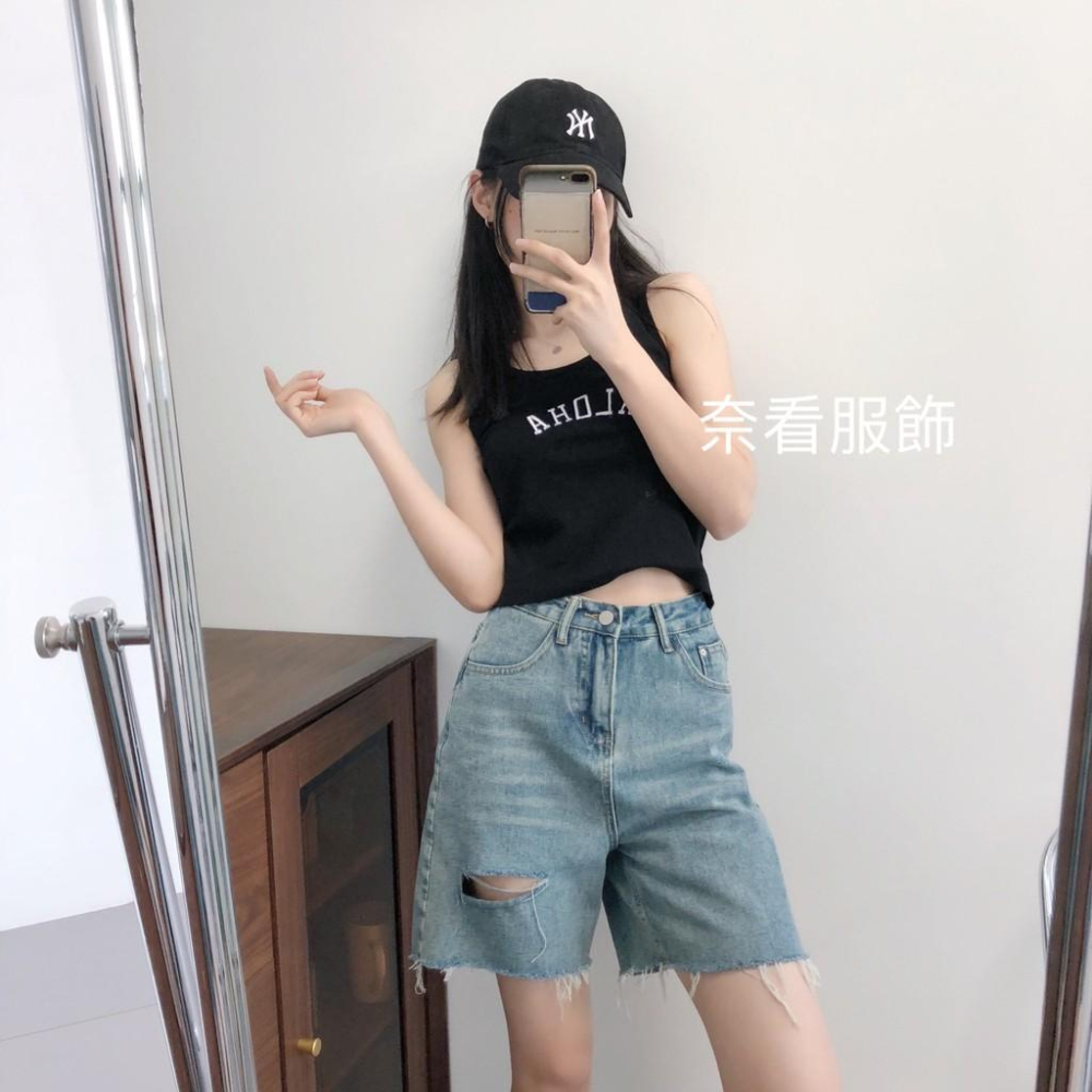 奈看實拍/高級霜藍色 舒服98%棉 顯腿膝上牛仔短褲 毛邊褲腳牛仔褲-細節圖9