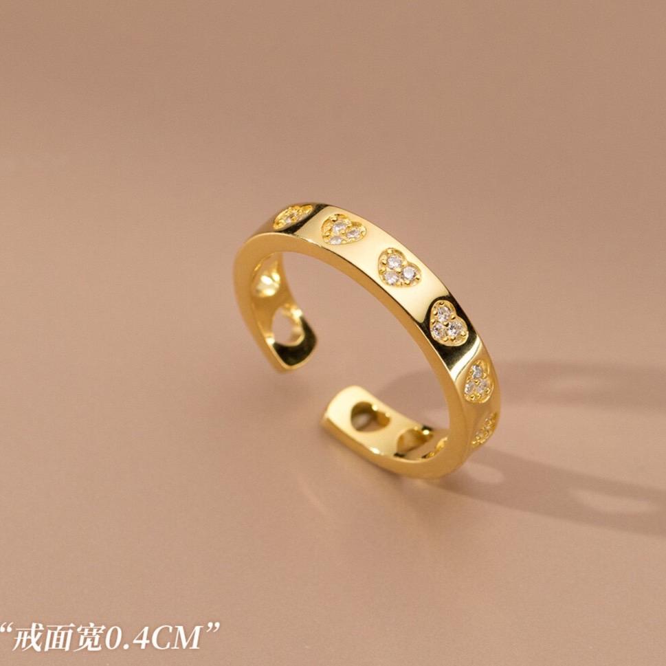 《真愛鍊Cherish 》S925純銀戒指  鑲嵌精美鋯石 愛心樣式的鋯石設計  兩個顏色都可以選擇 寬版的樣式-細節圖3