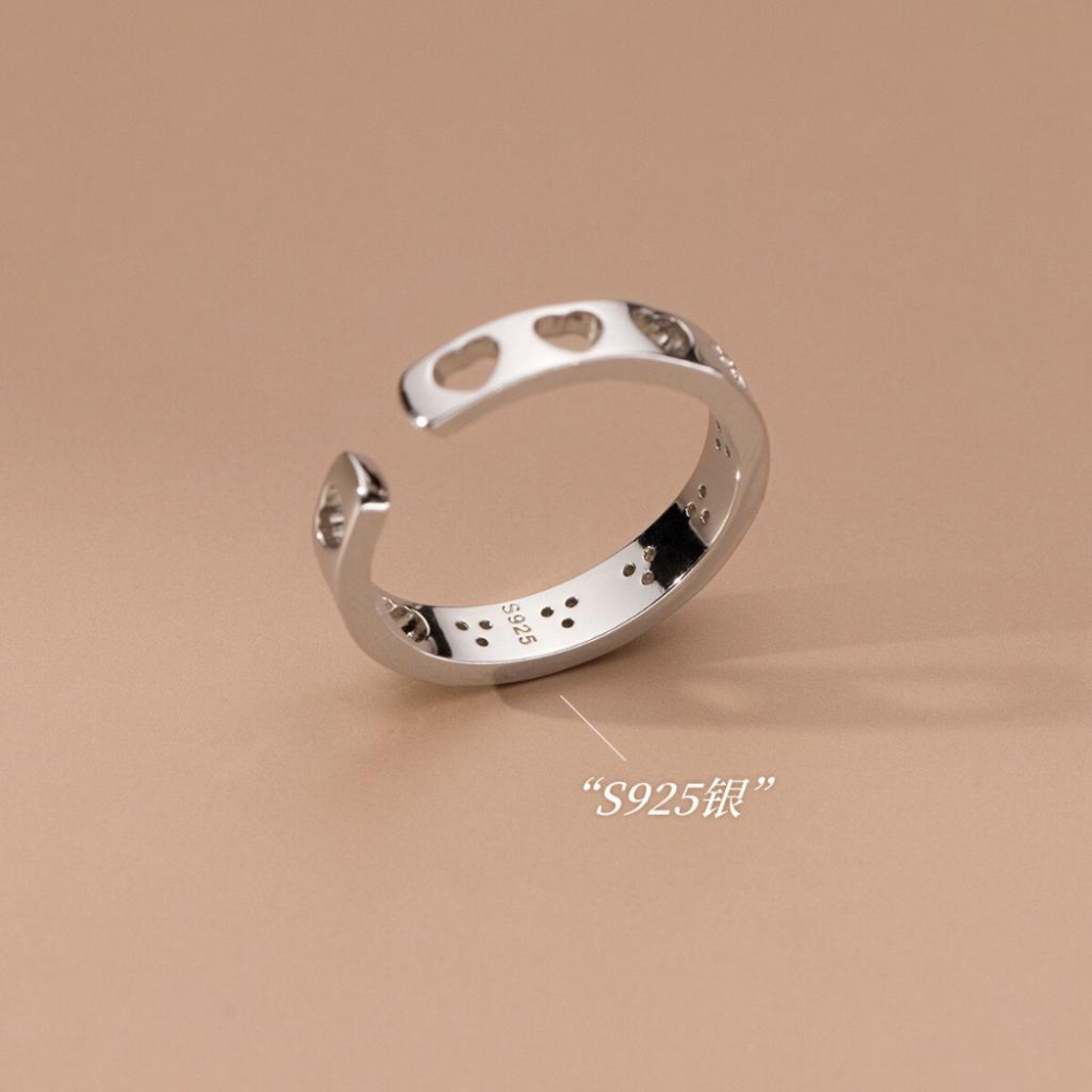 《真愛鍊Cherish 》S925純銀戒指  鑲嵌精美鋯石 愛心樣式的鋯石設計  兩個顏色都可以選擇 寬版的樣式-細節圖4
