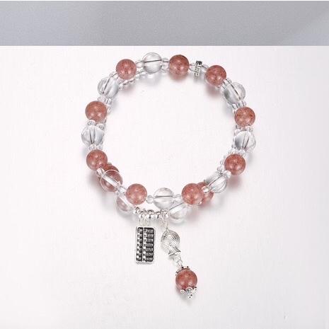 《真愛鍊Cherish 》天然粉紅色草莓晶石圓珠 白水晶圓珠雙層整體S925純銀-細節圖3