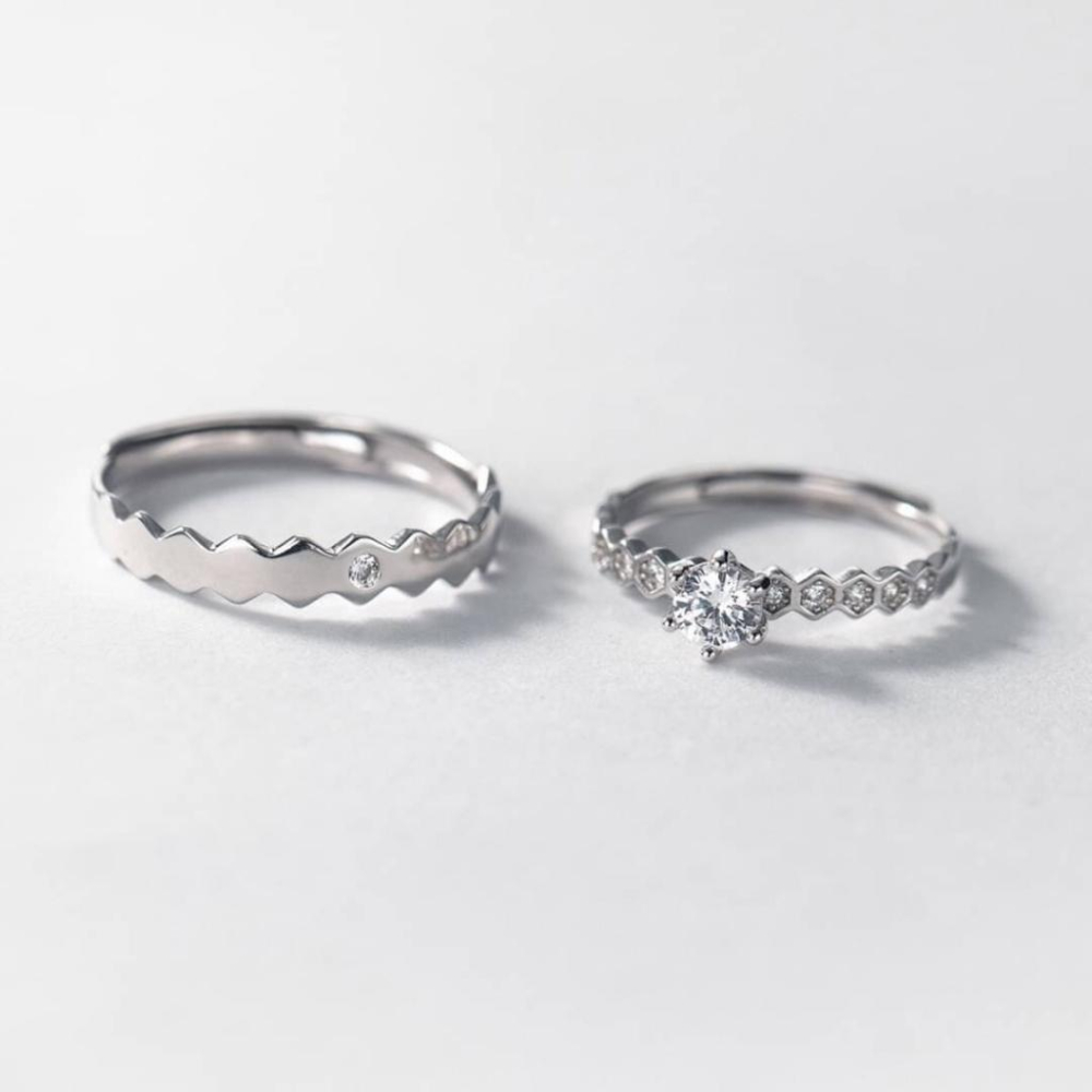 《真愛鍊Cherish 》一對價格S925純銀戒指 鑲嵌精美鋯石  波紋波浪設計 對戒 浪漫 山盟海誓-細節圖5