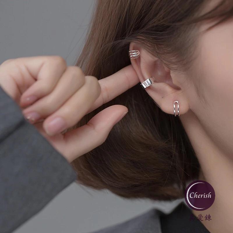 《真愛鍊Cherish 》耳骨夾 夾式耳環S925純銀耳環耳夾款， 無耳洞都可以佩戴  C造型的耳夾簡約線條造型三款-細節圖6