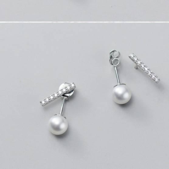 《真愛鍊Cherish 》S925通體純銀耳環 簡約一字形前後設計 搭配貝珠時尚造型 銀樓銀飾-細節圖2