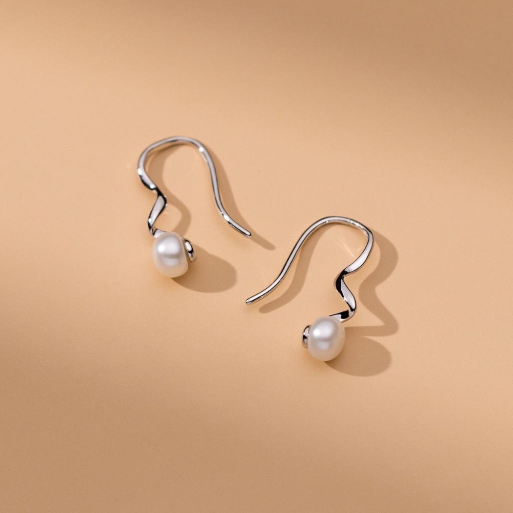 《真愛鍊Cherish 》S925通體純銀天然珍珠耳環 天然淡水珠波浪的造型非常的好看 銀樓銀飾-細節圖4
