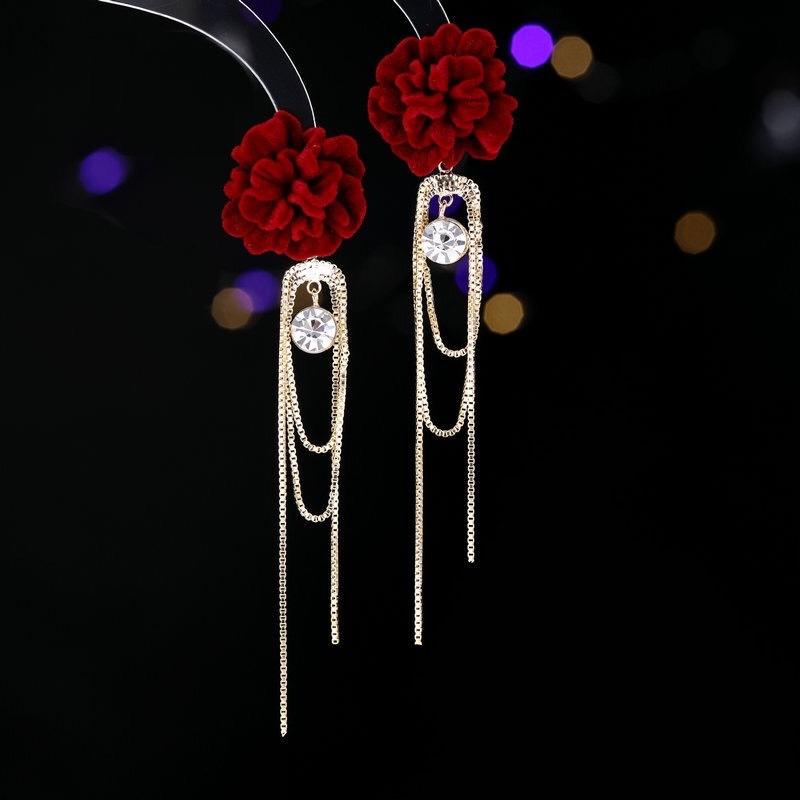 《真愛鍊Cherish》超美耳環植絨紅花造型  銀針耳環 耳針S925銀針韓版韓式精美做工-細節圖2