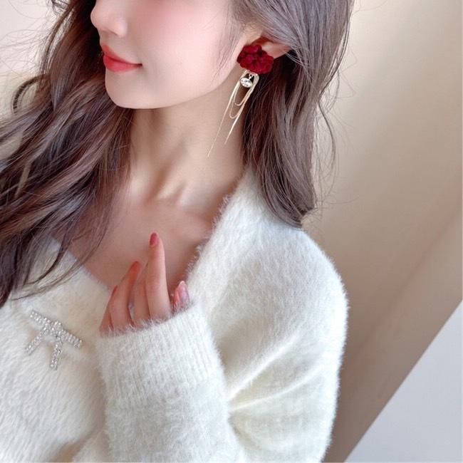 《真愛鍊Cherish》超美耳環植絨紅花造型  銀針耳環 耳針S925銀針韓版韓式精美做工-細節圖5
