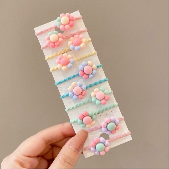 彩色花花10件組-拇指髮圈