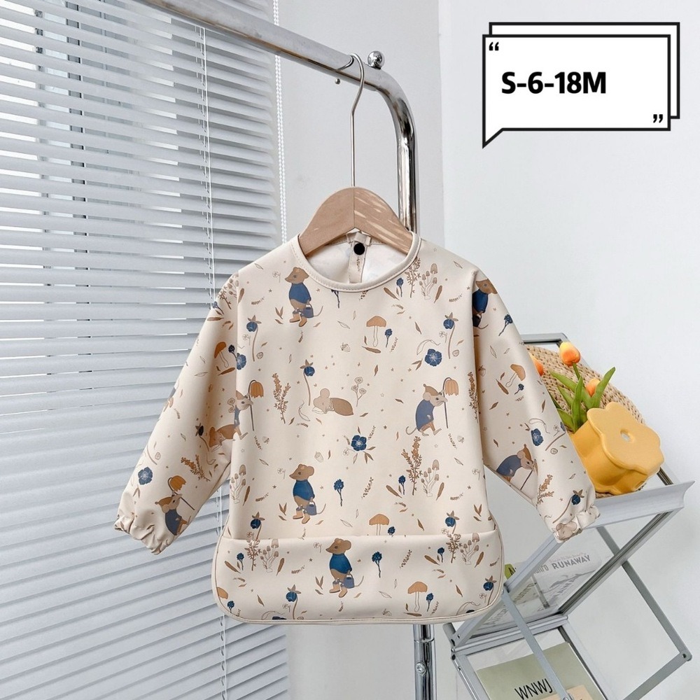 【破萬媽咪好評推薦】長袖圍兜  圍兜 吃飯圍兜 長袖款-米白恐龍S 防水圍兜 兒童畫畫衣 寶寶吃飯罩衣 嬰兒圍兜 BLW-規格圖9