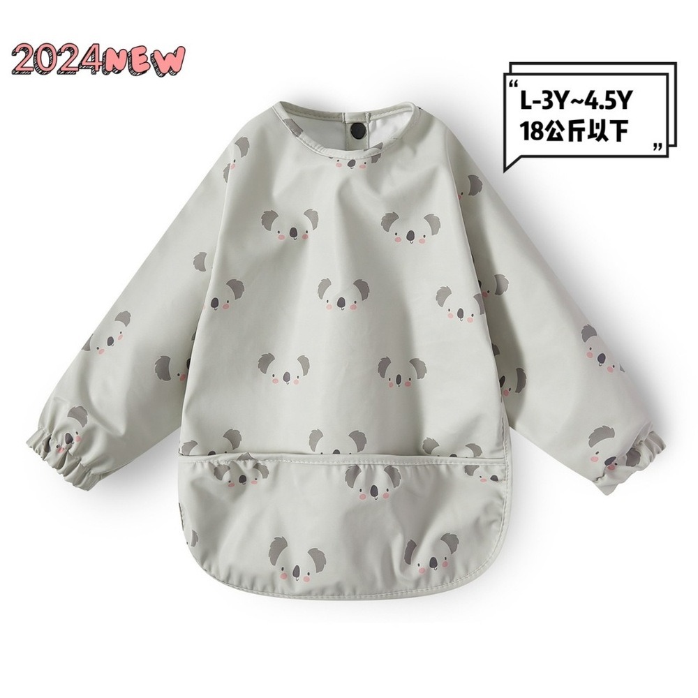 【破萬媽咪好評推薦】長袖圍兜  圍兜 吃飯圍兜 長袖款-米白恐龍S 防水圍兜 兒童畫畫衣 寶寶吃飯罩衣 嬰兒圍兜 BLW-規格圖9