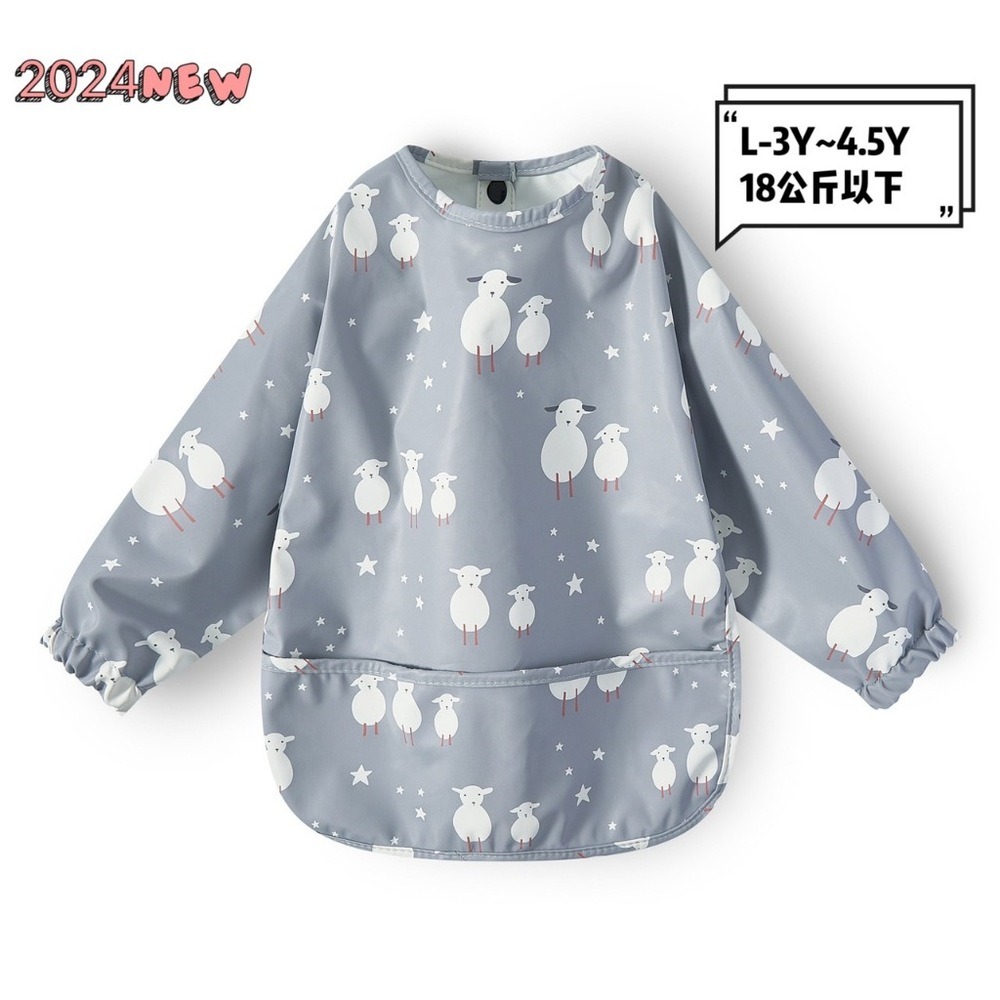 【破萬媽咪好評推薦】長袖圍兜  圍兜 吃飯圍兜 長袖款-米白恐龍S 防水圍兜 兒童畫畫衣 寶寶吃飯罩衣 嬰兒圍兜 BLW-規格圖9