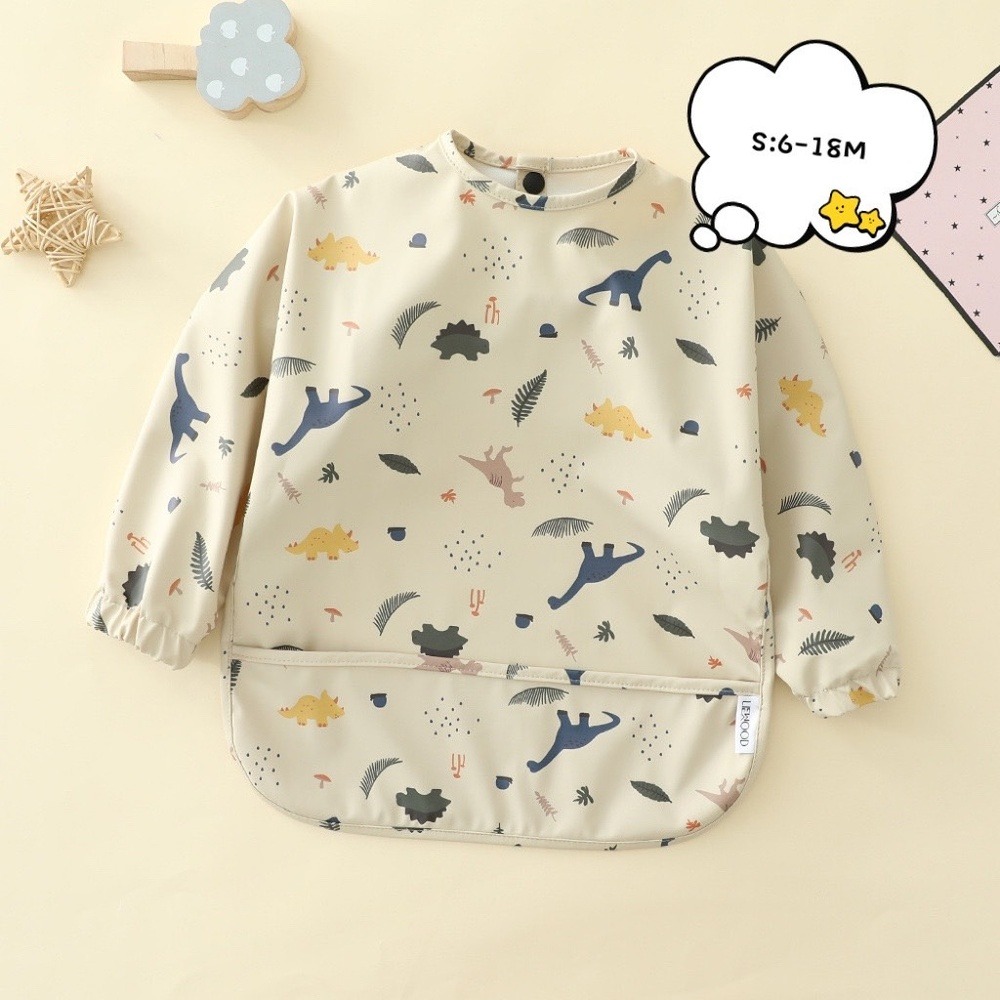 【破萬媽咪好評推薦】長袖圍兜  圍兜 吃飯圍兜 長袖款-米白恐龍S 防水圍兜 兒童畫畫衣 寶寶吃飯罩衣 嬰兒圍兜 BLW-規格圖9
